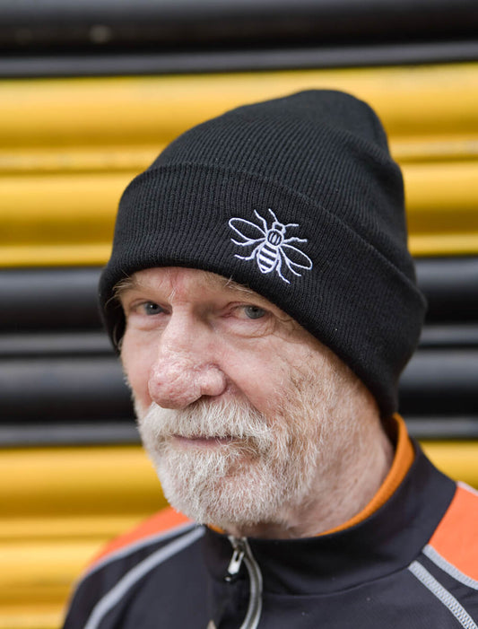 Black Embroidered Manchester Bee Beanie