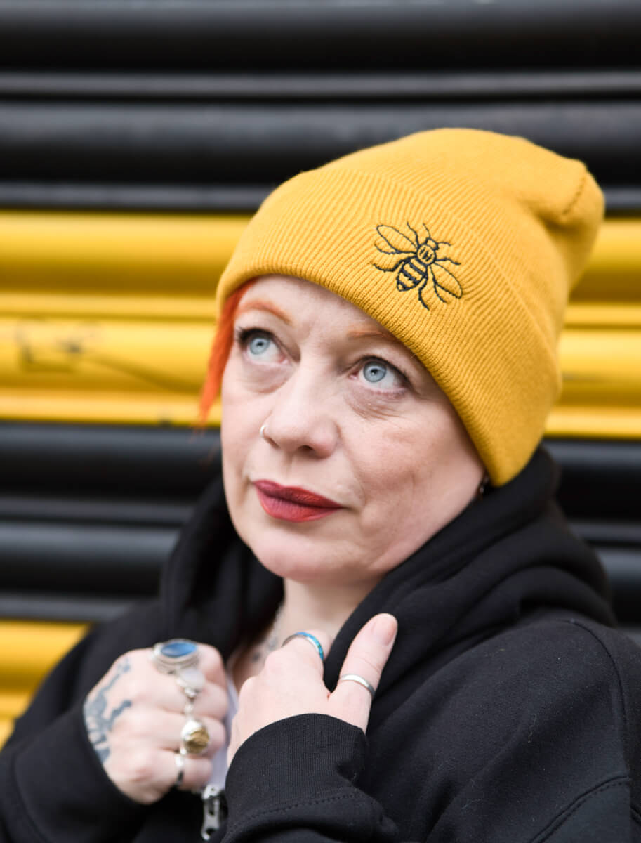 Mustard Embroidered Manchester Bee Beanie