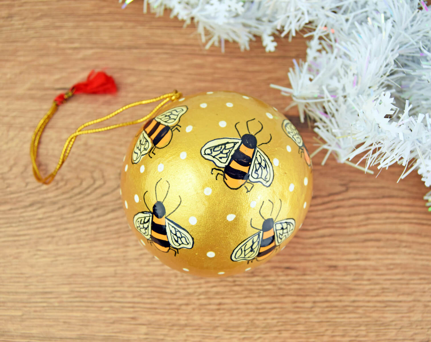 Gold Bee Papier Mache Bauble