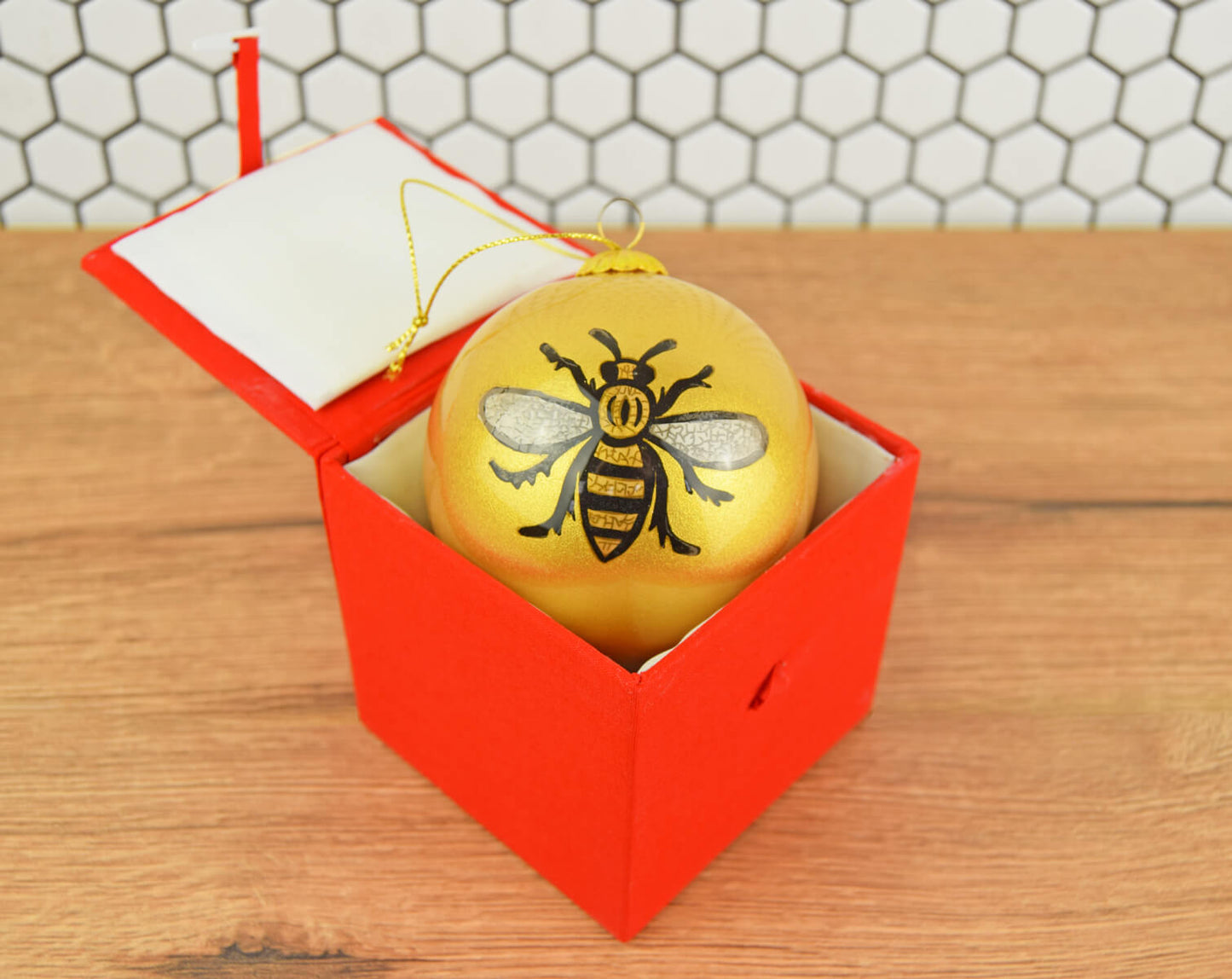 Gold Hand-painted Glass Bee Bauble