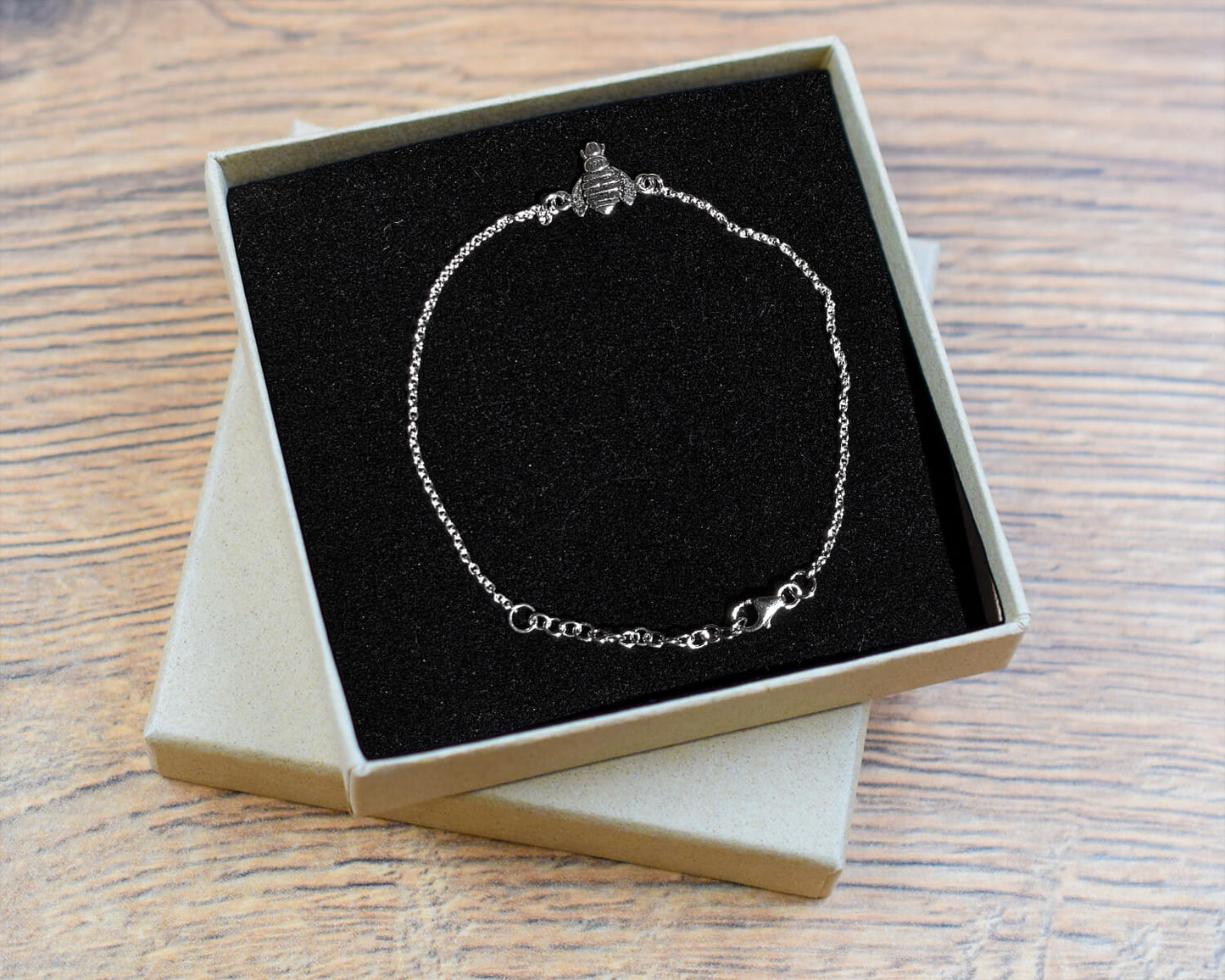 Bee Charm Sterling Silver Chain Bracelet