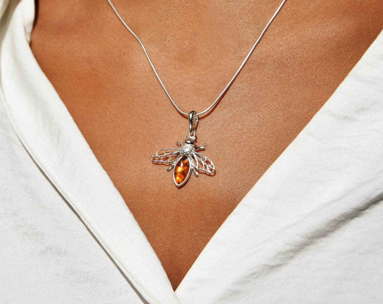 Amber Sterling Silver Bee Necklace | The Manchester Shop