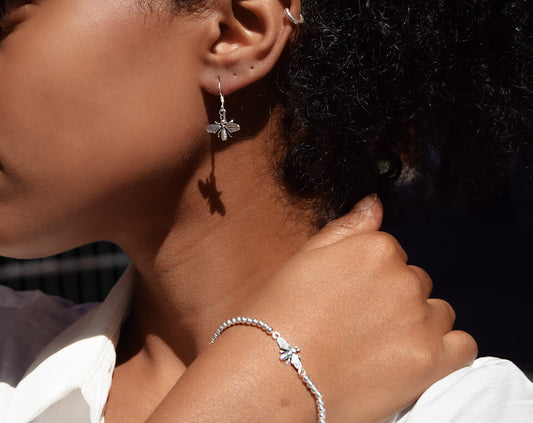 Sterling Silver Bee Bracelet & Earrings | The Manchester Shop