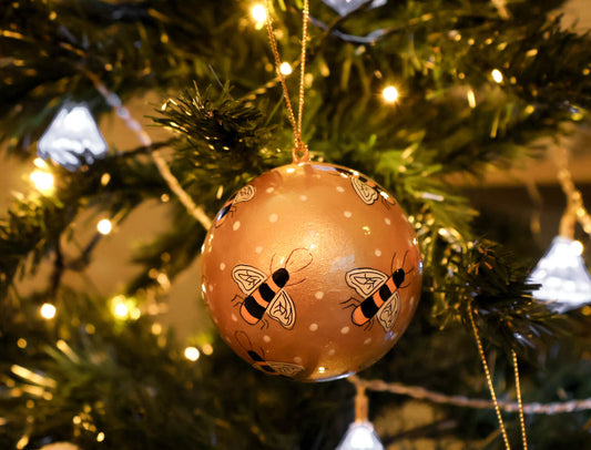 Gold Bee Papier Mache Bauble