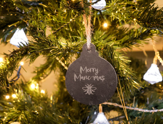 Merry Manc-mas Slate Bauble