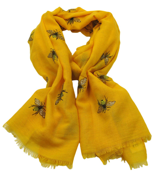 Mustard Glitter Wing Bee Scarf